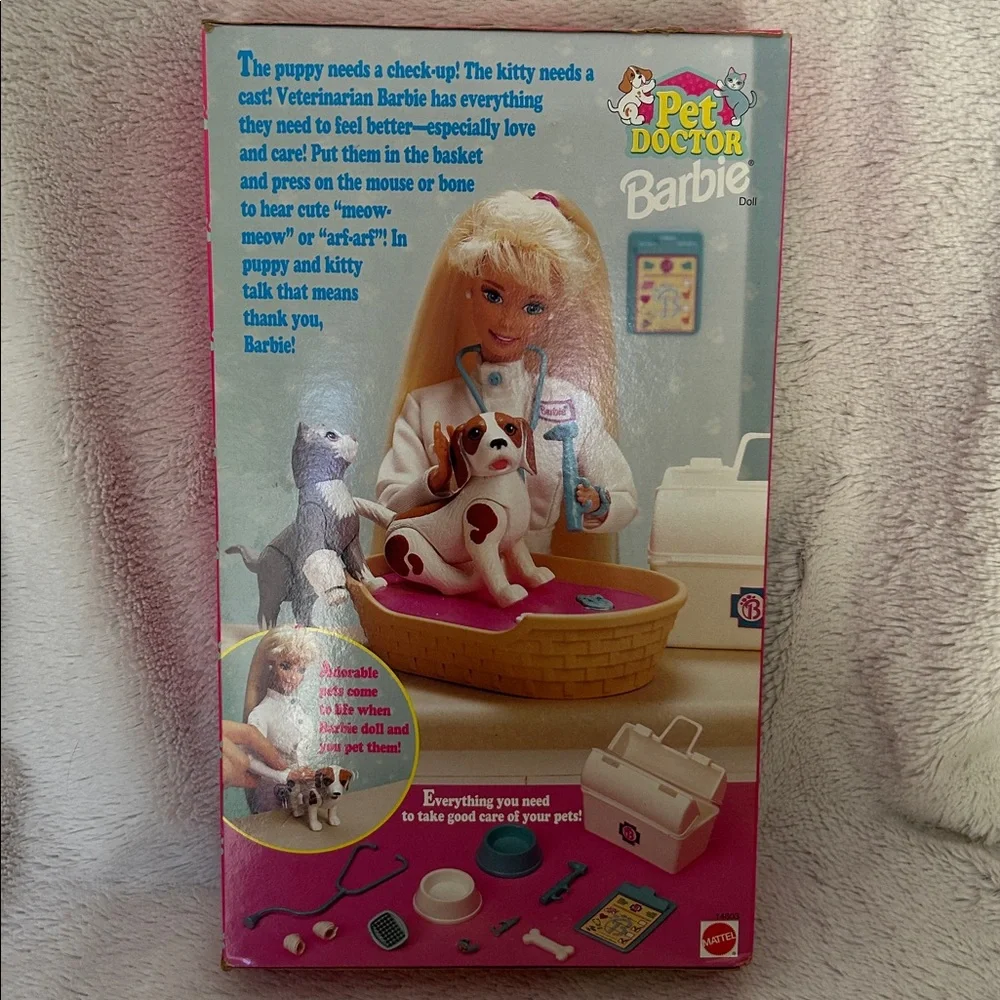 Vintage 1996 Mattel Barbie Pet Doctor Doll Pink White Teal